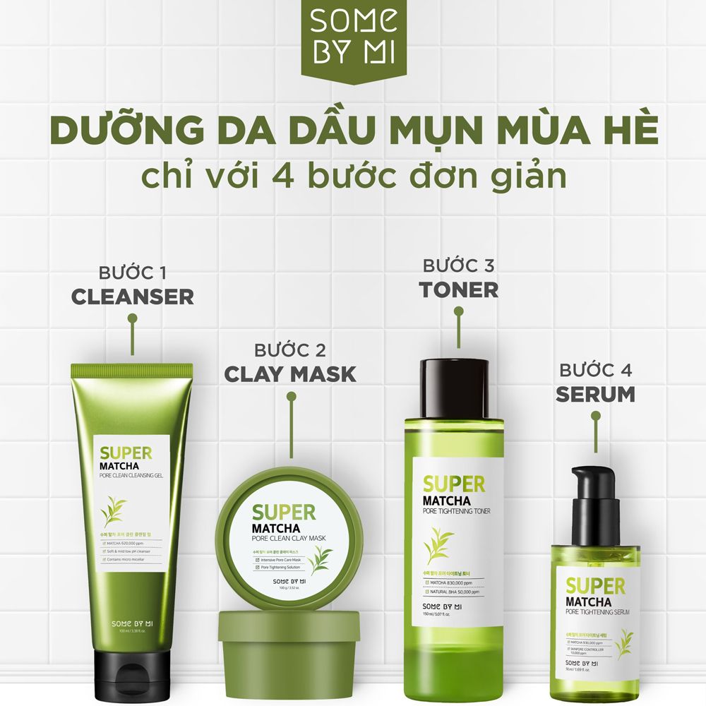 Sữa Rửa Mặt Some By Mi Dạng Gel Làm Sạch Sâu Super Matcha Pore Clean Cleansing Gel 100ml