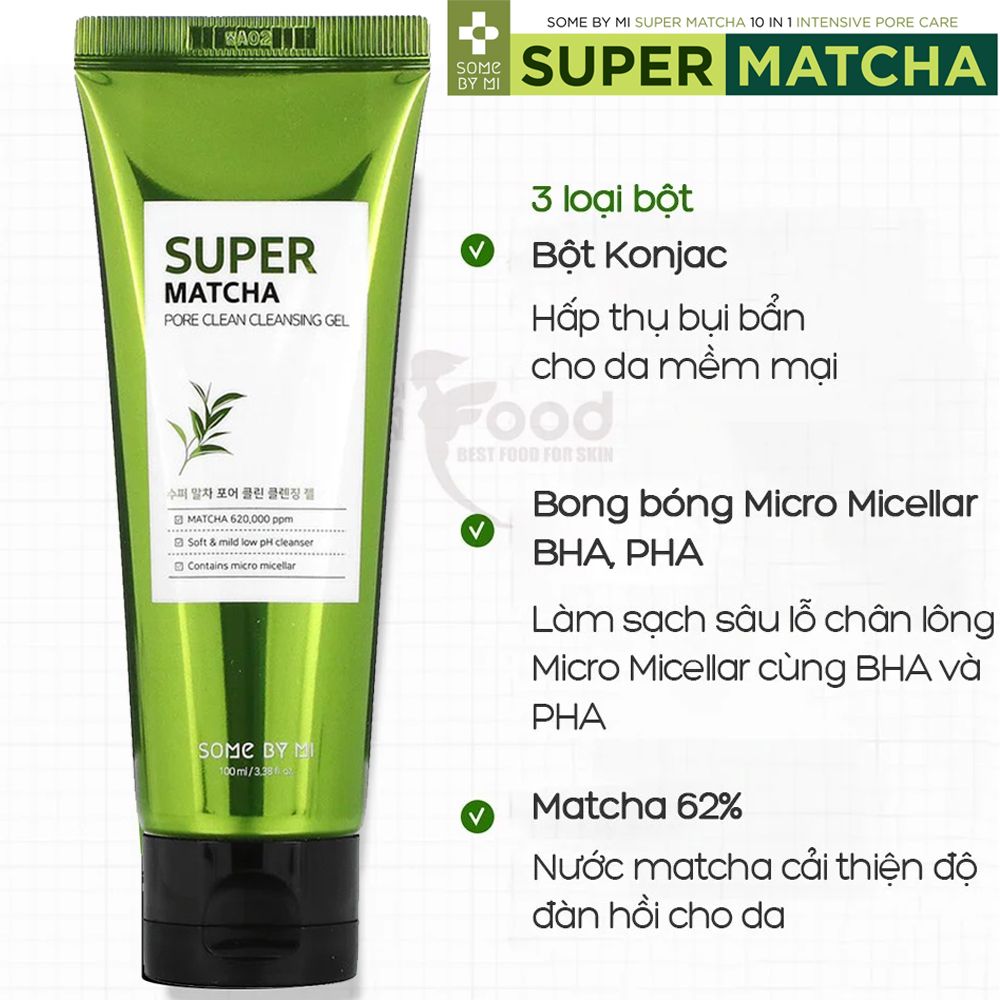 Sữa Rửa Mặt Some By Mi Dạng Gel Làm Sạch Sâu Super Matcha Pore Clean Cleansing Gel 100ml