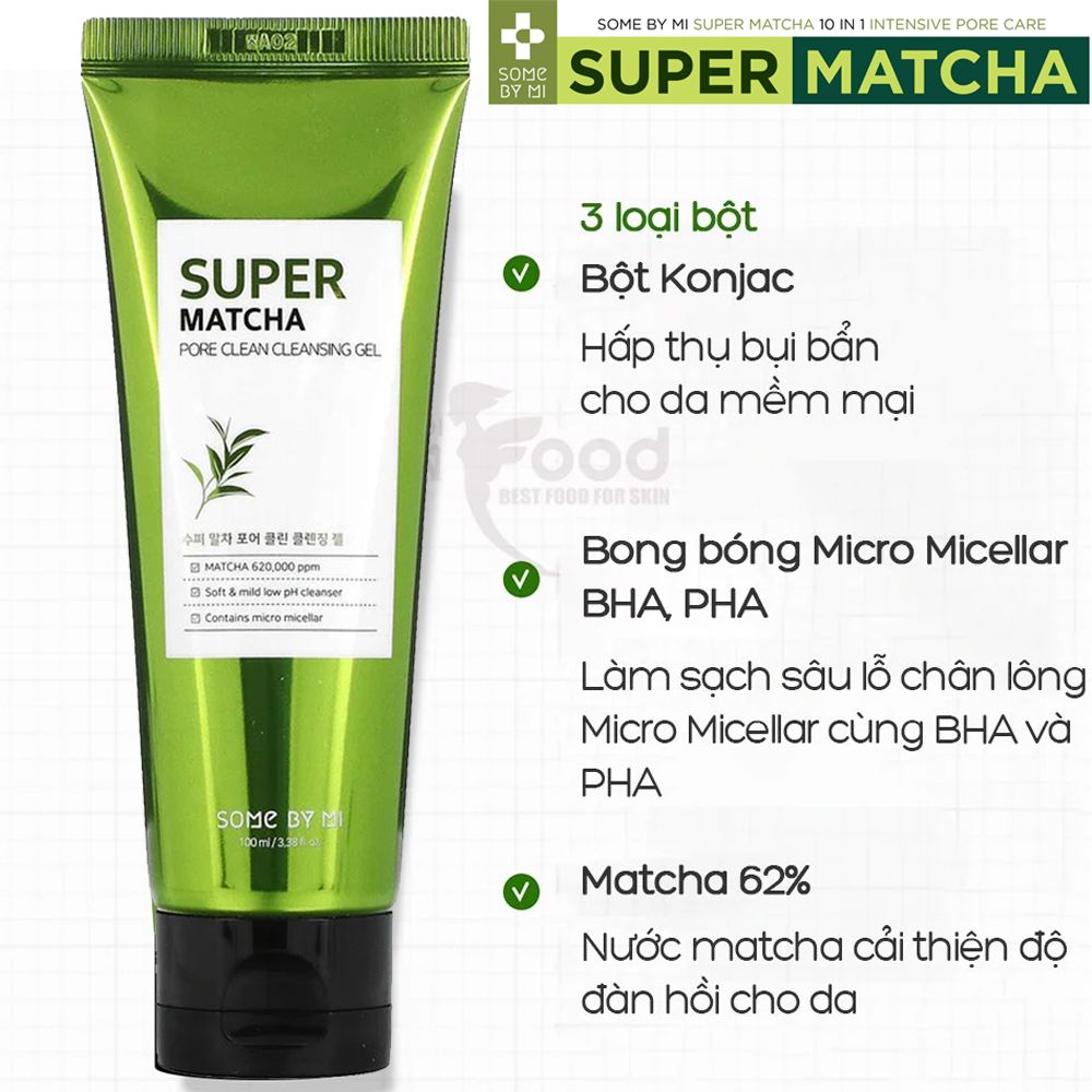 Sữa Rửa Mặt Dạng Gel Làm Sạch Sâu Some By Mi Super Matcha Pore Clean Cleansing Gel 100ml