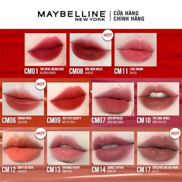  Son Kem Maybelline Mịn Lì Như Nhung, Tạo Hiệu Ứng Đa Chiều Cushion Mattes New York 6.4ml 