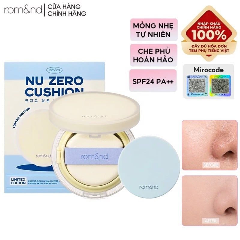 [Set 2 Hộp] Phấn Nước Che Phủ Hoàn Hảo, Mỏng Nhẹ Tự Nhiên Romand Milk Grocery Nu Zero Cushion Mini