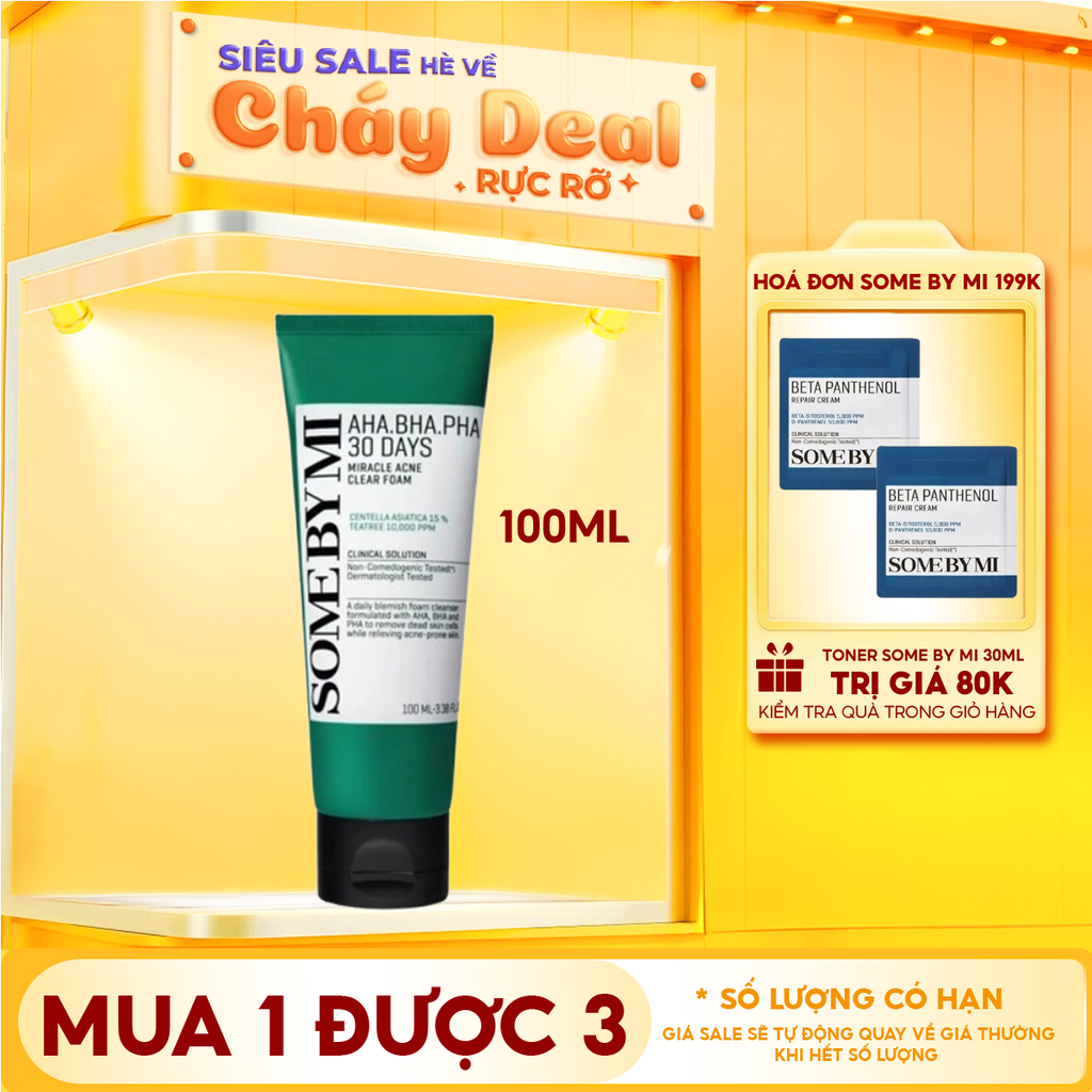 Sữa Rửa Mặt Some By Mi Tạo Bọt, Hạn Chế Mụn AHA-BHA-PHA 30 Days Miracle Acne Clear Foam 100ml