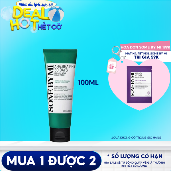 Sữa Rửa Mặt Tạo Bọt, Hạn Chế Mụn Some By Mi AHA-BHA-PHA 30 Days Miracle Acne Clear Foam 100ml