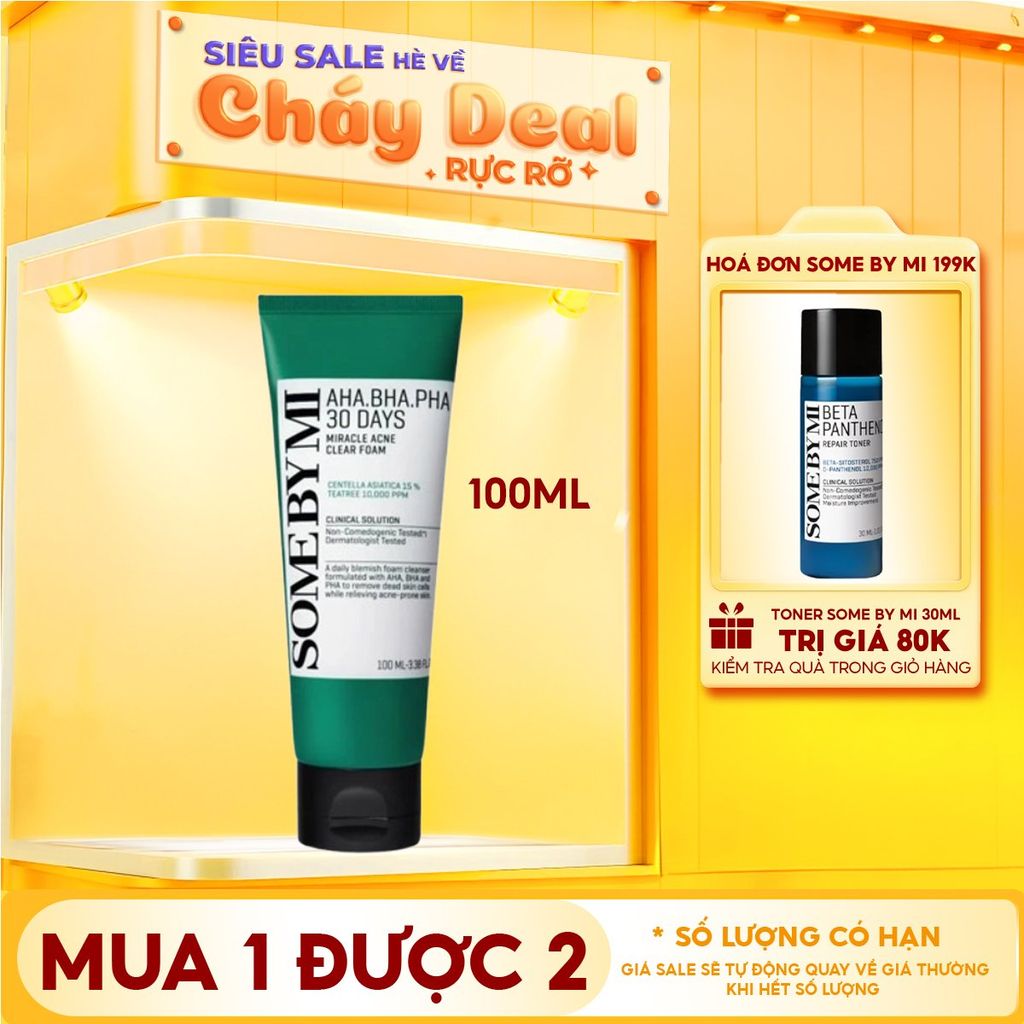 Sữa Rửa Mặt Some By Mi Tạo Bọt, Hạn Chế Mụn AHA-BHA-PHA 30 Days Miracle Acne Clear Foam 100ml