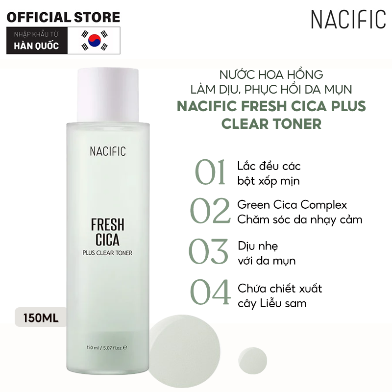 Nước Hoa Hồng Làm Dịu, Hỗ Trợ Phục Hồi Da Mụn NACIFIC Fresh Cica Plus Clear Toner 150ml