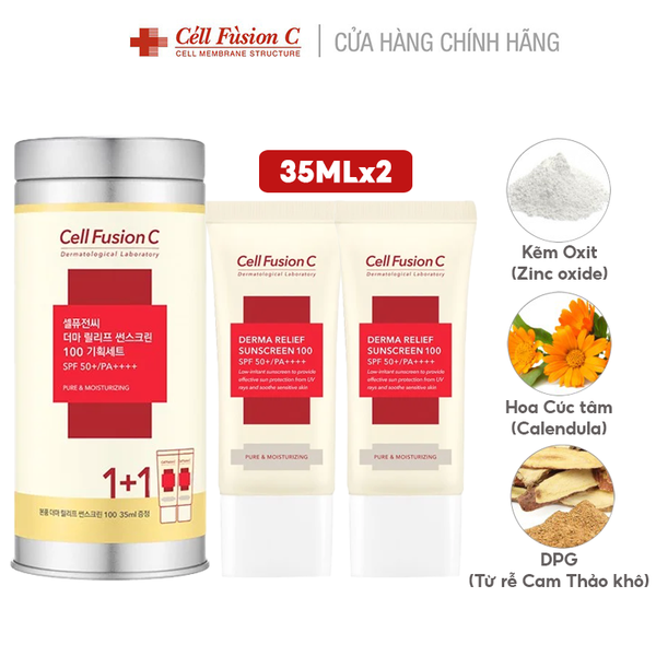  [Hộp 2 Tuýp] Kem Chống Nắng Cell Fusion C Dịu Nhẹ, An Toàn Cho Mọi Loại Da Derma Relief Sunscreen 100 SPF50+/PA++++ 