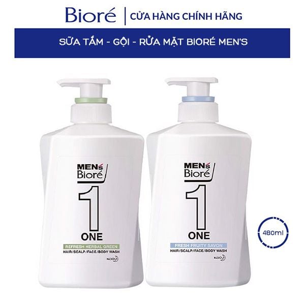 [480ml] Sữa Tắm, Gội, Rửa Mặt Cho Nam Bioré Hương Thảo Mộc Men's One - HERBAL GREEN