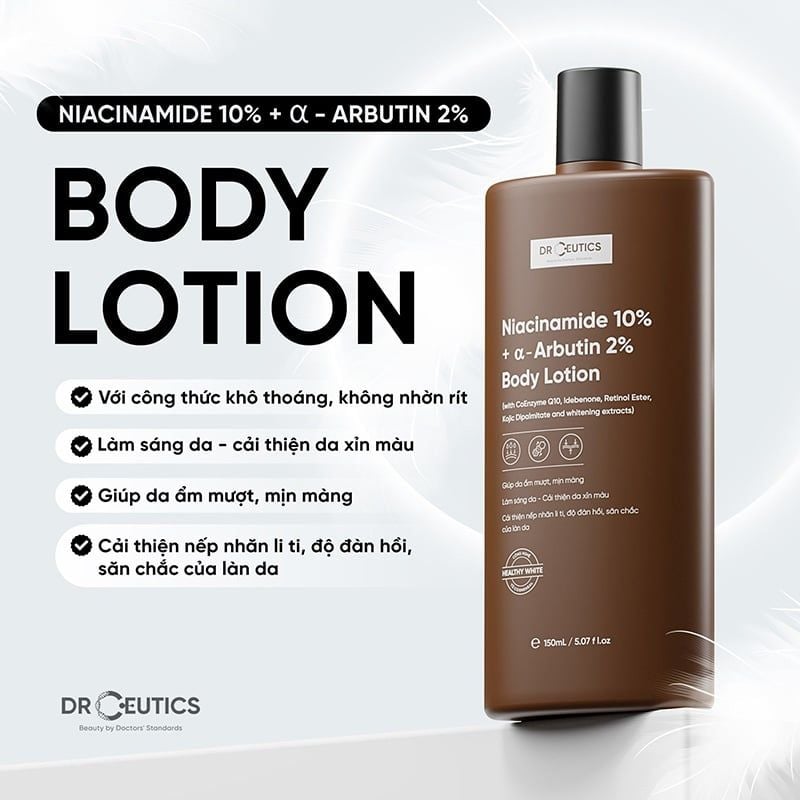 Sữa Dưỡng Thể DrCeutics Hỗ Trợ Dưỡng Trắng Da Niacinamide 10%+ α- Arbutin 2% Body Lotion