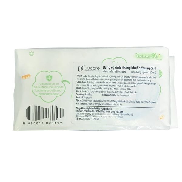  Băng Vệ Sinh UUcare Kháng Khuẩn Hằng Ngày Young Girl Series 15.5cm (Che tên sản phẩm khi giao hàng) 