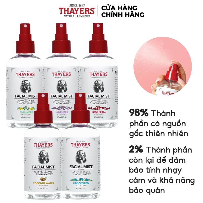 Nước Hoa Hồng Dạng Xịt Không Cồn Giúp Làm Sạch, Dịu Da Thayers Witch Hazel Aloe Vera Formula Facial Mist 237ml