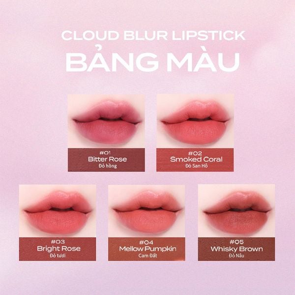 Son Thỏi Thuần Chay Mịn Lì B.O.M Cloud Blur Lipstick 3.3g