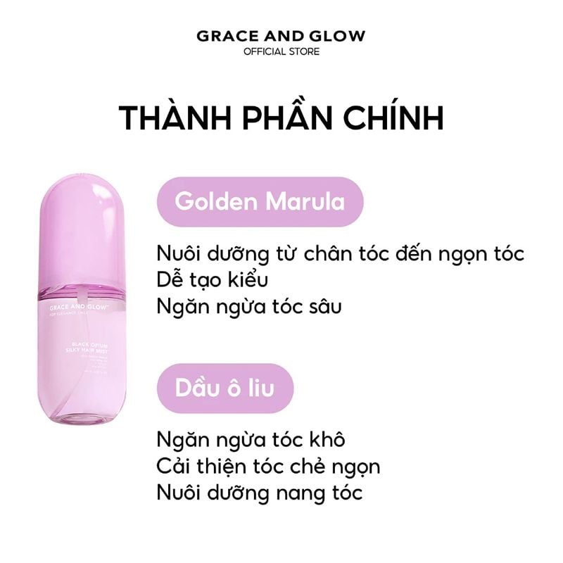 Xịt Dưỡng Tóc Grace And Glow Black Opium Silky Hair Mist Spray Soft And Silk Hair With Golden Marula And Olive Oil 100ml
