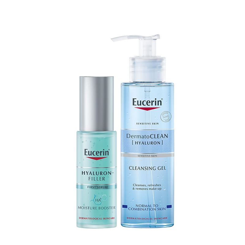 [2 Items] Bộ Đôi Dịu Nhẹ Cấp Ẩm Cho Da Set Eucerin Anti-age Hyaluron-filler First Serum HA Moisture Booster 30ml + Dermatoclean Cleansing Gel 200ml