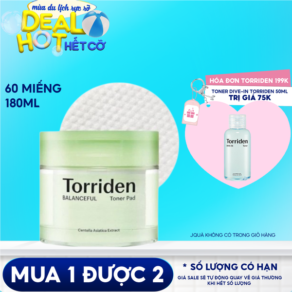 Toner Pad Làm Dịu Da Mụn, Cân Bằng Da, Cấp Ẩm Torriden Balanceful Cica Toner Pad 60 miếng
