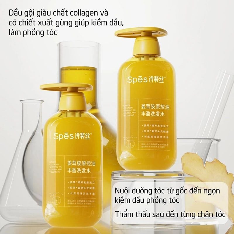 Dầu Gội SPES Chiết Xuất Gừng, Kiềm Dầu, Giảm Rụng Tóc Ginger Collagen Shampoo Oil Control And Volumizing