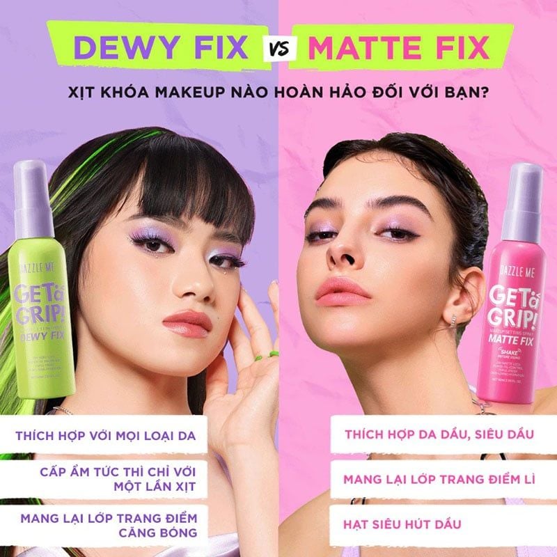 Xịt Khóa Nền DAZZLE ME Cố Định Trang Điểm Lâu Trôi Get A Grip Makeup Setting Spray 60ml