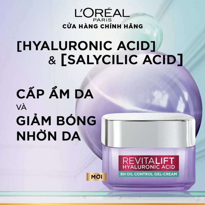 Kem Dưỡng HA Cấp Ẩm, Kiềm Dầu L'oreal Paris Revitalift Hyaluronic Acid 8H Oil Control Gel-Cream 50ml