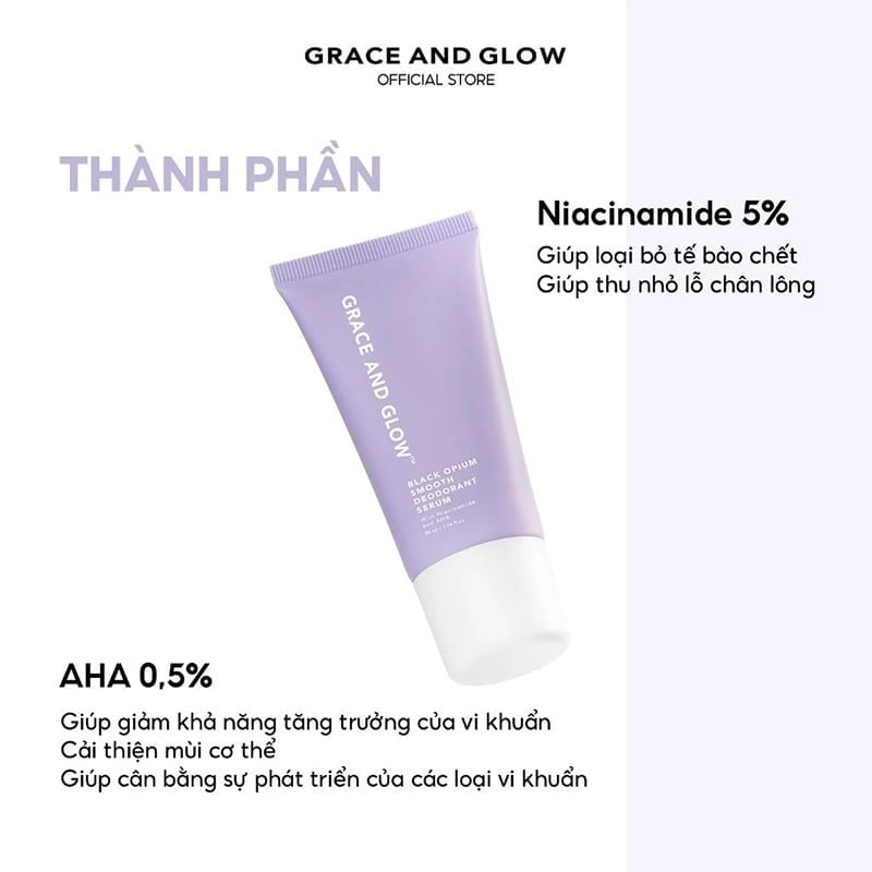 Lăn Khử Mùi Dưỡng Sáng Da, Ngăn Ngừa Mồ Hôi Grace And Glow Black Opium Smooth Deodorant Serum Niacinamide And AHA 50ml