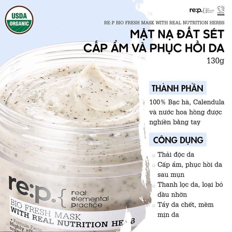 Mặt Nạ Đất Sét Re:p Thu Nhỏ Lỗ Chân Lông, Phục Hồi Da Chiết Xuất Cây Hương Thảo Bio Fresh Mask With Real Nutrition Herbs 130g