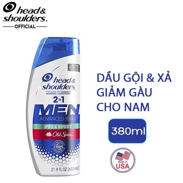 [380ml] Dầu Gội Và Xả Head & Shoulders Men Advanced Series Pure Sport Old Spice 2in1 Pyrithione Zinc Dandruff Shampoo +Conditioner