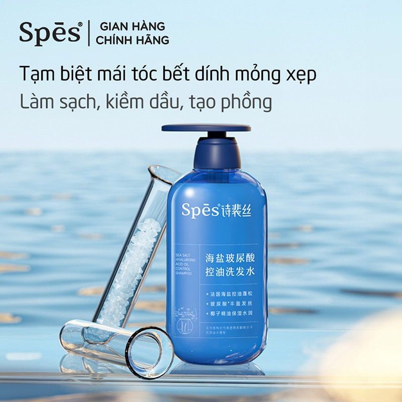 Dầu Gội Kiềm Dầu, Dưỡng Ẩm, Giúp Tóc Bồng Bềnh SPES Sea Salt Hyaluronic Acid Oil Control Shampoo 600ml