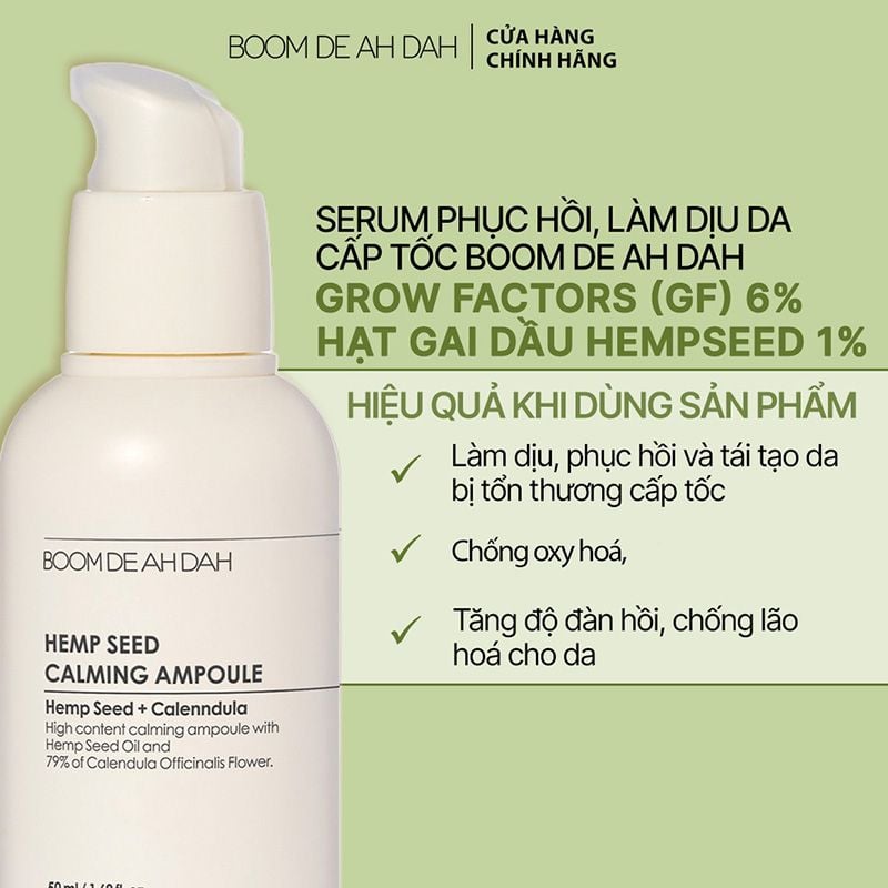Tinh Chất BOOM DE AH DAH Làm Dịu, Hỗ Trợ Phục Hồi Da Hemp Seed Calming Ampoule 50ml