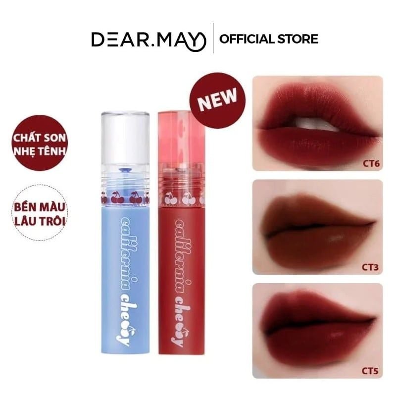 Son Kem Lì, Lên Màu Chuẩn Dearmay California Cherry Velvet Tint 4.4g