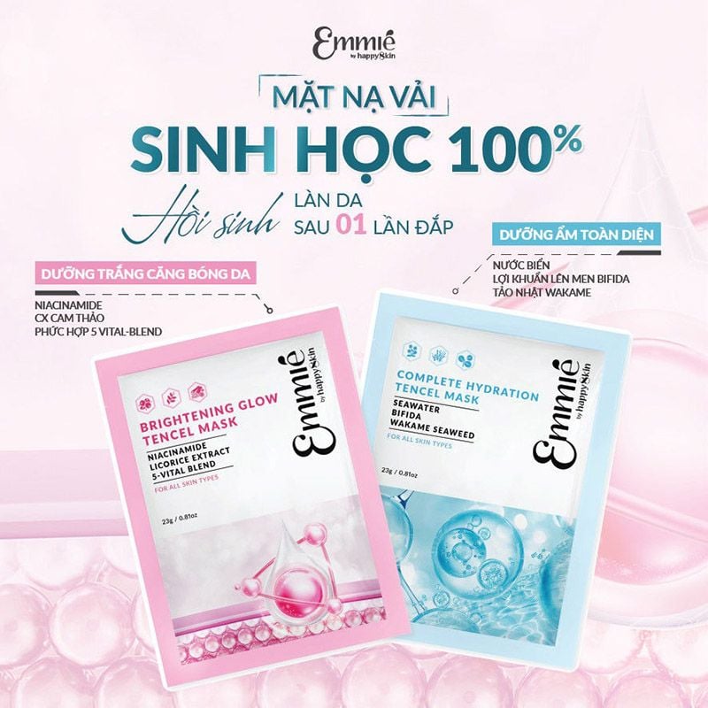 Mặt Nạ Emmié By HappySkin Cấp Ẩm, Dưỡng Sáng Da Tencel Mask