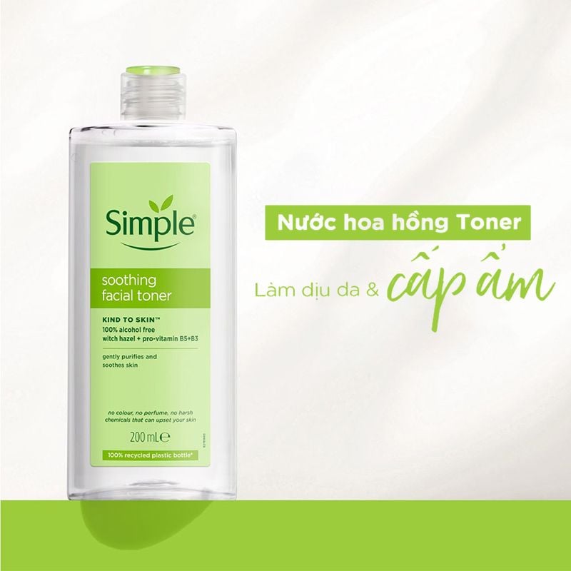 Nước Hoa Hồng Simple Làm Dịu, Cân Bằng Độ Ẩm Soothing Facial Toner 200ml