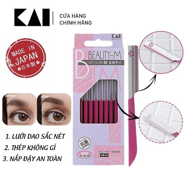  Dao Cạo Lông Mày, Lông Mặt Nhật Bản Kai Beauty-M Razor - Lưỡi Dao Trơn (Màu hồng đậm) 