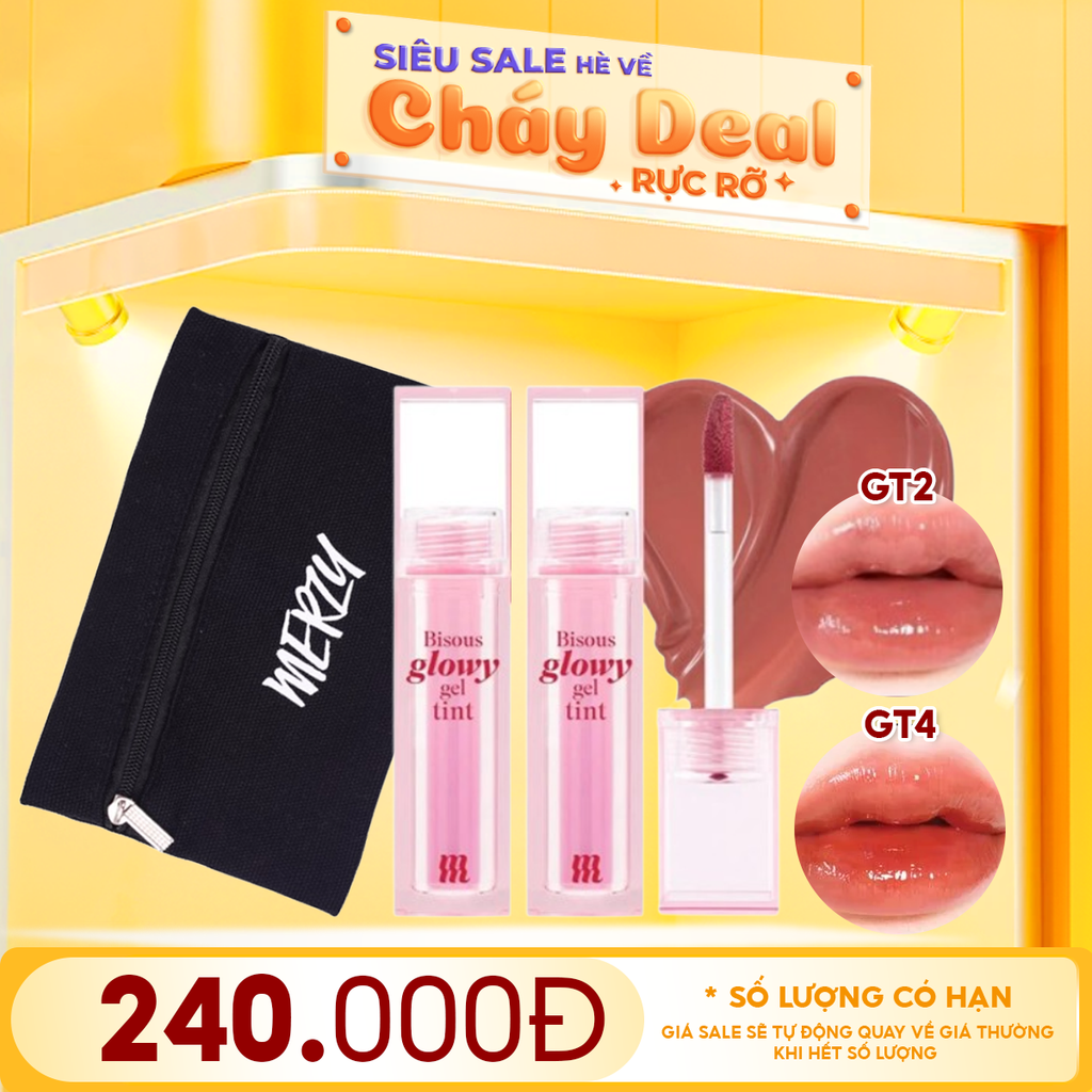 Combo Merzy 3 Sản Phẩm: Son Bóng Pha Lê Bisous Glowy Gel Tint #GT2 + #GT4 + Túi Makeup