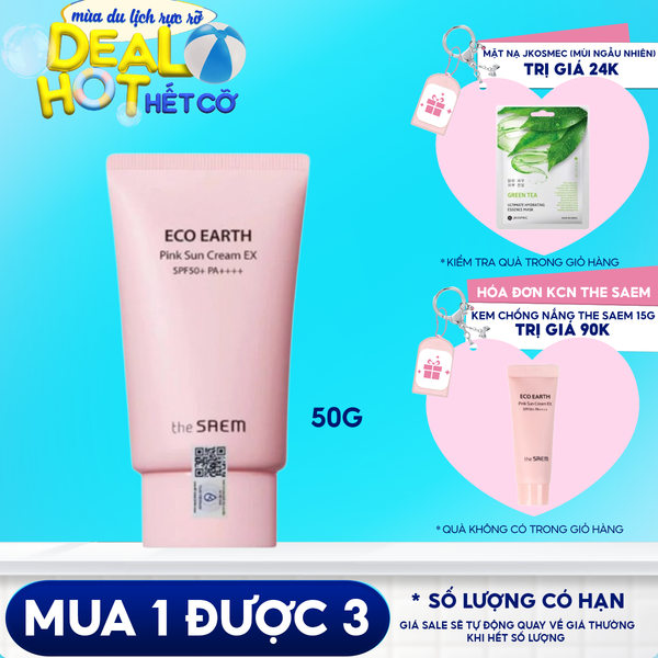 [50g] Kem Chống Nắng Kiềm Dầu, Nâng Tone Cho Da Sáng Hồng The Saem Pink Sun Cream EX SPF50+/PA++++