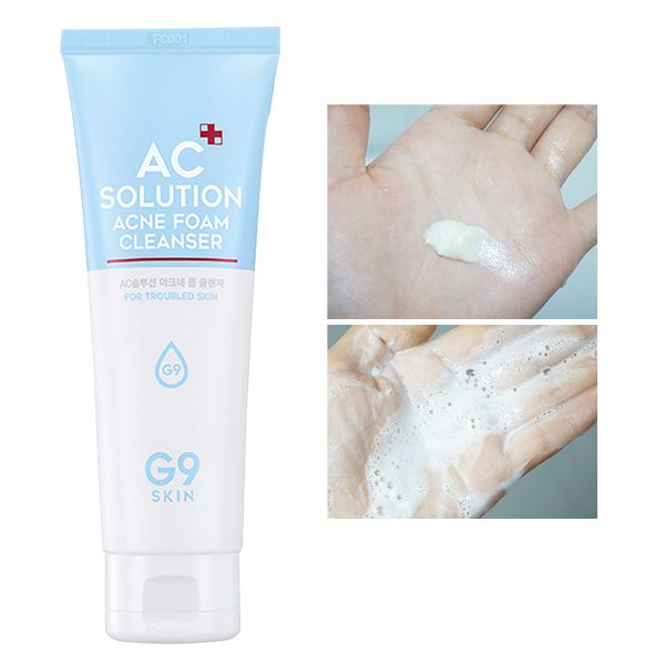 Sữa Rửa Mặt Tạo Bọt, Làm Sạch Sâu, Hỗ Trợ Ngừa Mụn G9Skin AC Solution Acne Foam Cleanser 120ml (date 2/2025)