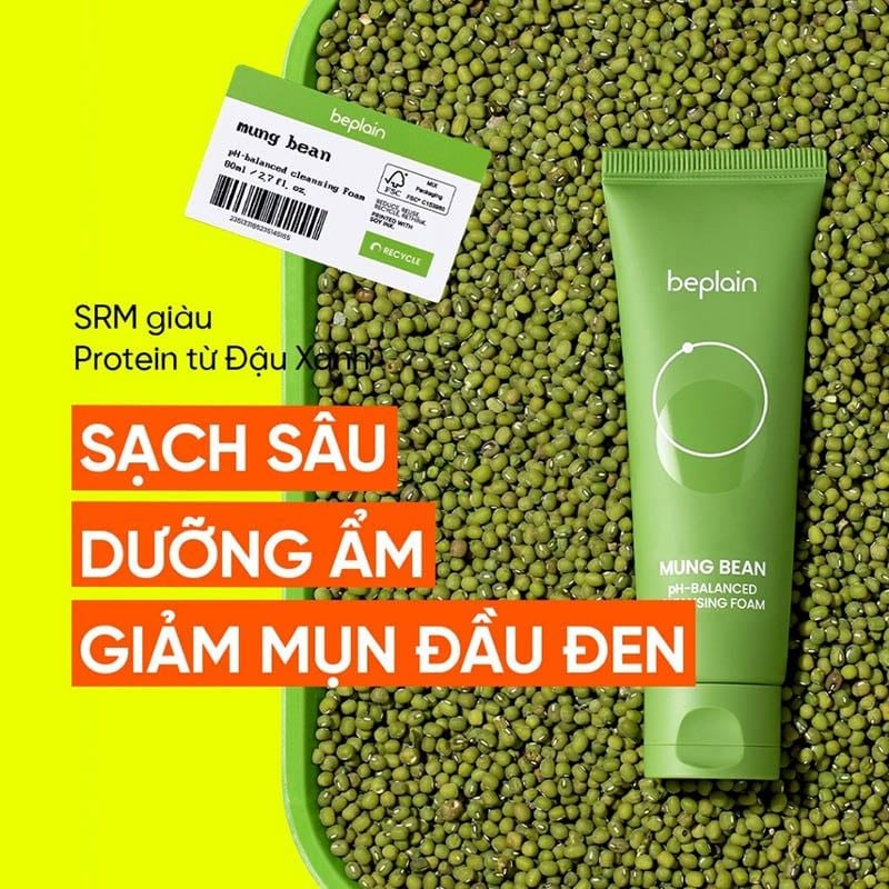 Sữa Rửa Mặt Beplain Chiết Xuất Đậu Xanh Cân Bằng Độ pH Mung Bean pH-Balanced Cleansing Foam