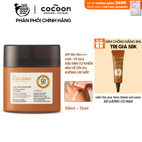 Sữa Chống Nắng Bí Đao Quang Phổ Rộng Cocoon Winter Melon Sun Fluid Broad-Spectrum SPF 50+ PA++++, UVA – PF 62.6