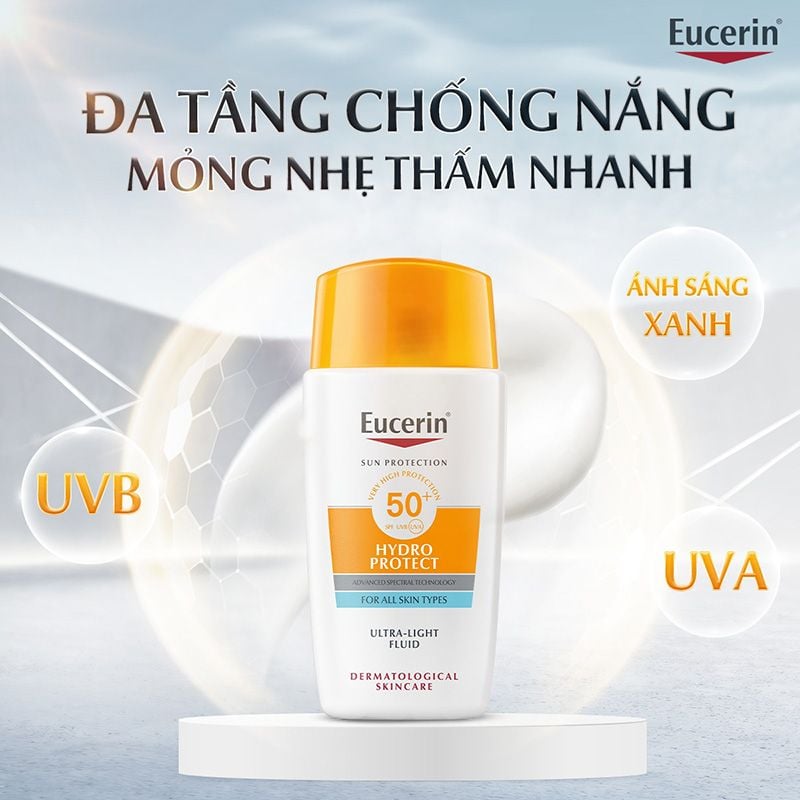 Kem Chống Nắng Eucerin Mỏng Nhẹ Cho Da Nhạy Cảm Hydro Ultra Light Fluid SPF 50+ 50ml
