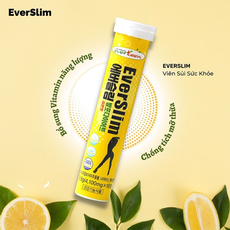 [18 Viên] Viên Sủi EverSlim Hỗ Trợ Giảm Cân Vị Chanh, Vị Lựu Flavor