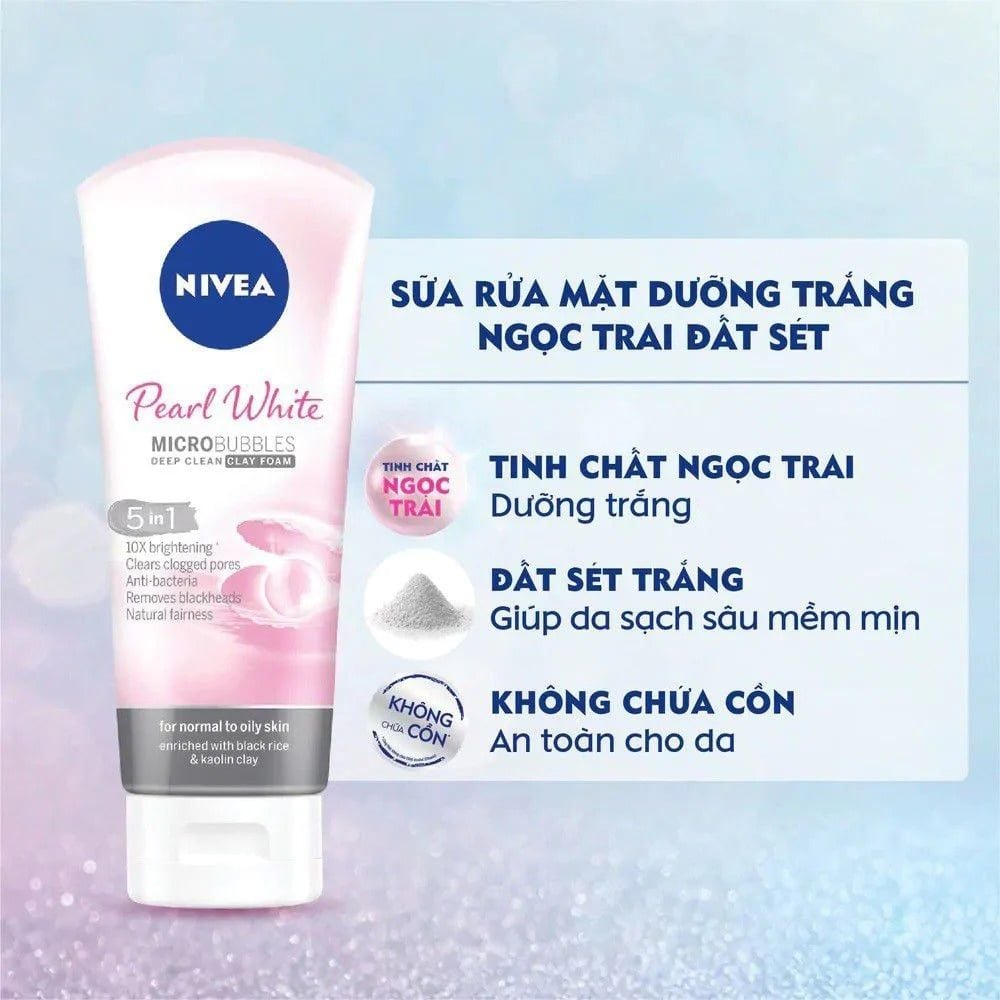 Sữa Rửa Mặt Nivea Hỗ Trợ Làm Sáng Da Pearl Bright Micro Bubbles Deep Clean Foam 100g