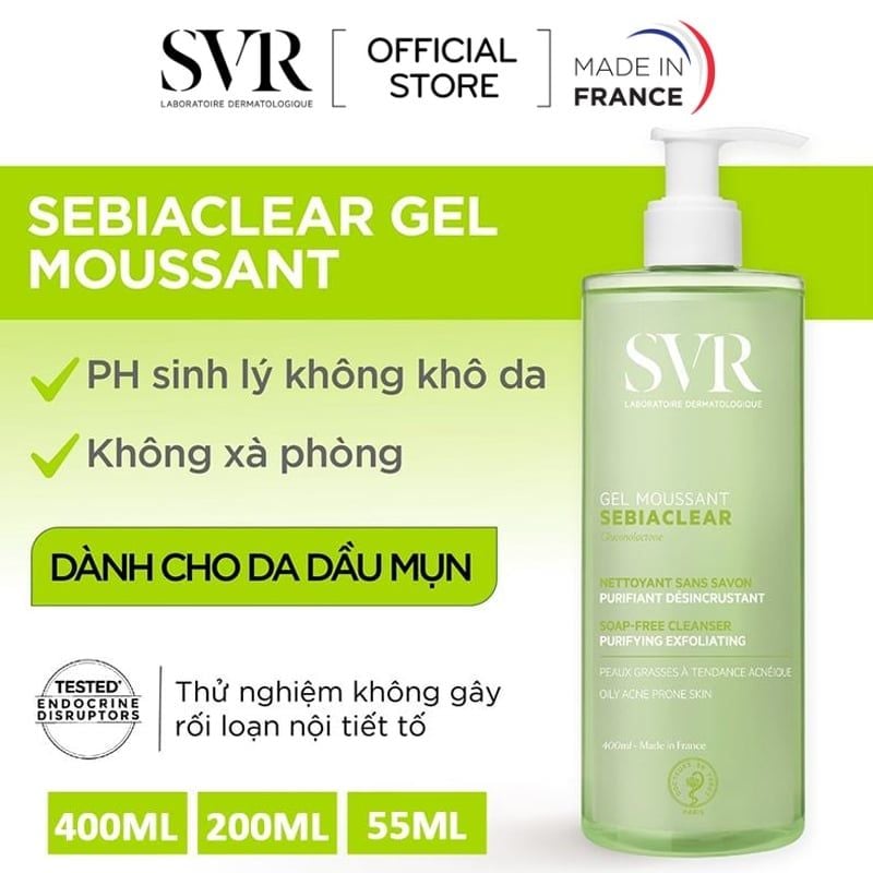 Sữa Rửa Mặt Dạng Gel Không Chứa Xà Phòng Dành Cho Da Dầu SVR Sebiaclear Gel Moussant