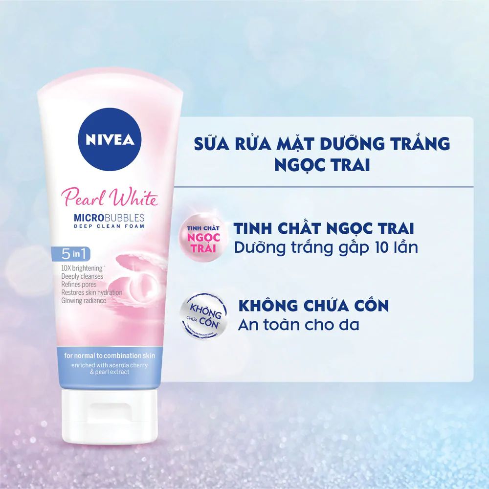 [2 Items] Bộ Đôi Ngọc Trai Dưỡng Trắng Da Nivea Anti-Perspirant Roll On Pearl & Beauty 50ml + Nivea Pearl White Micro Bubbles Deep Clean Foam 20g