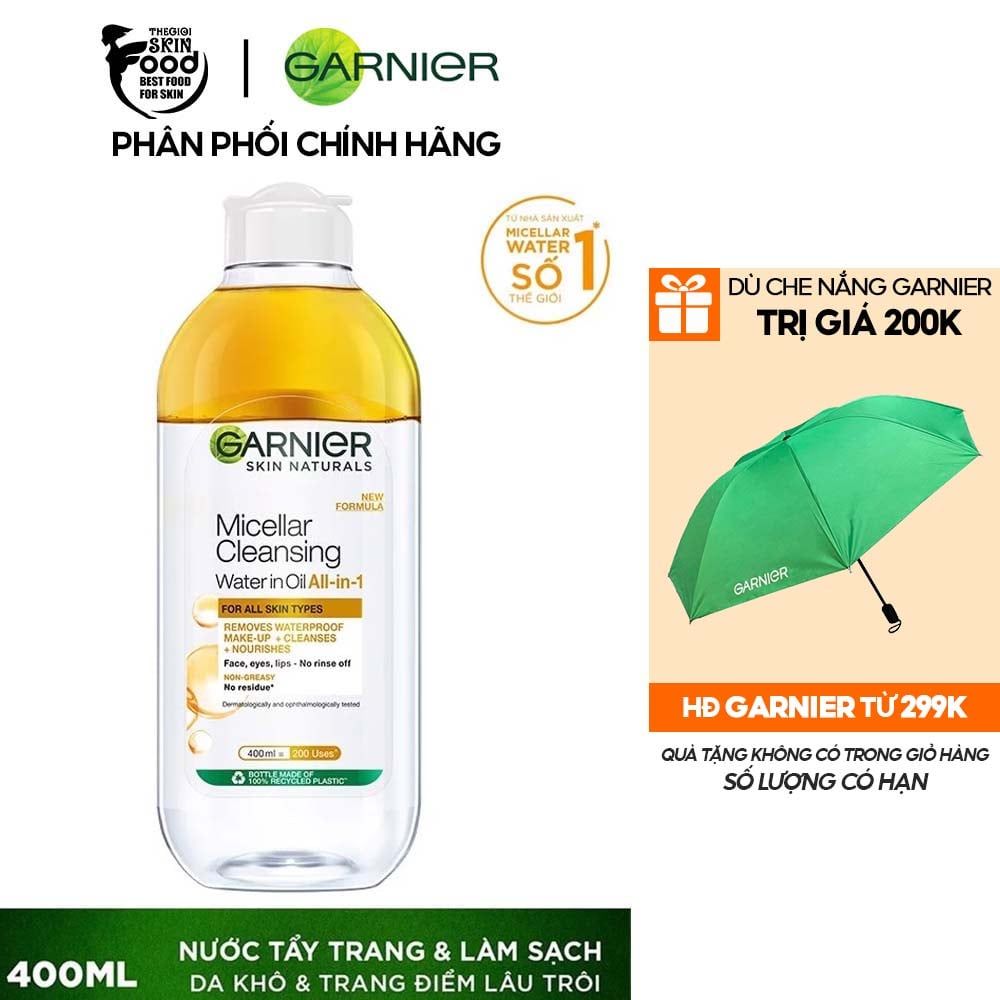 [400ml] Nước Tẩy Trang Làm Sạch Sâu Lớp Trang Điểm Garnier Micellar Oil-Infused Cleansing Water For All Skin Types