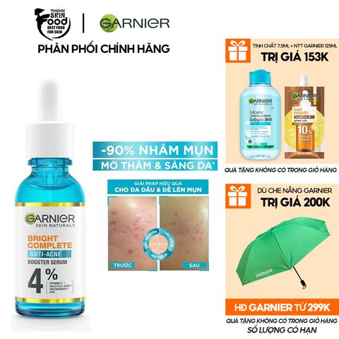 Serum Garnier Tinh Chất Dưỡng Sáng Da, Mờ Thâm Nám Garnier Skin Naturals Bright Complete Anti - Acne Booster Serum 30ml