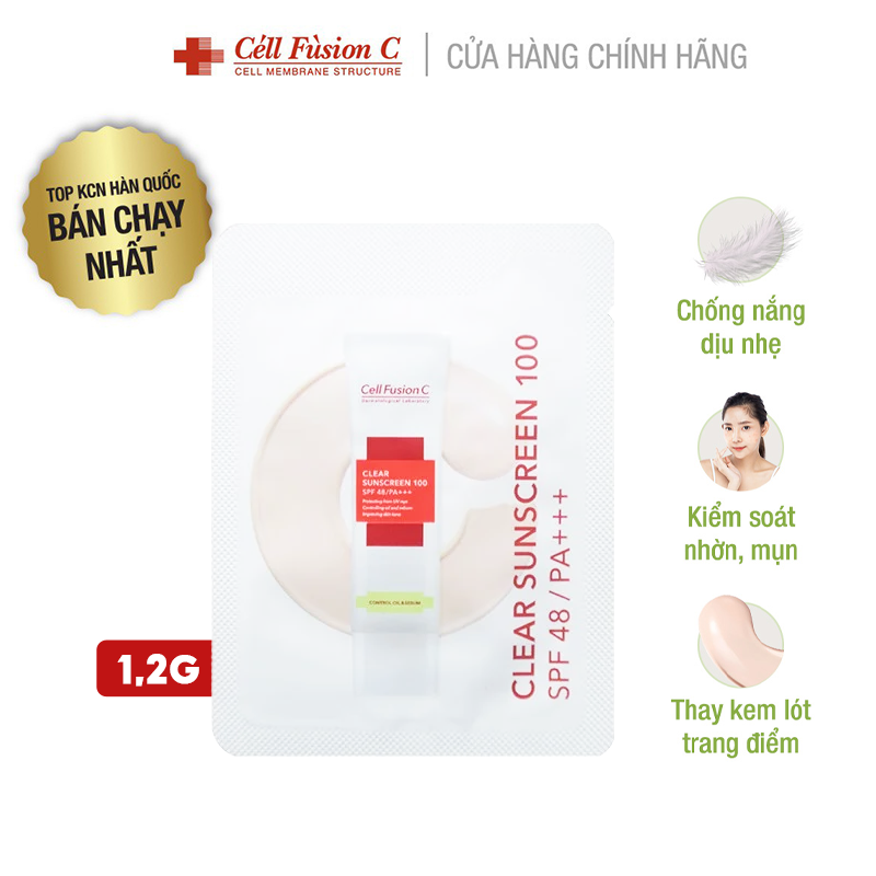 [Sample 1.2g] Kem Chống Nắng Cell Fusion C Hỗ Trợ Giảm Mụn, Kiềm Dầu Clear Sunscreen 100 SPF48/PA+++