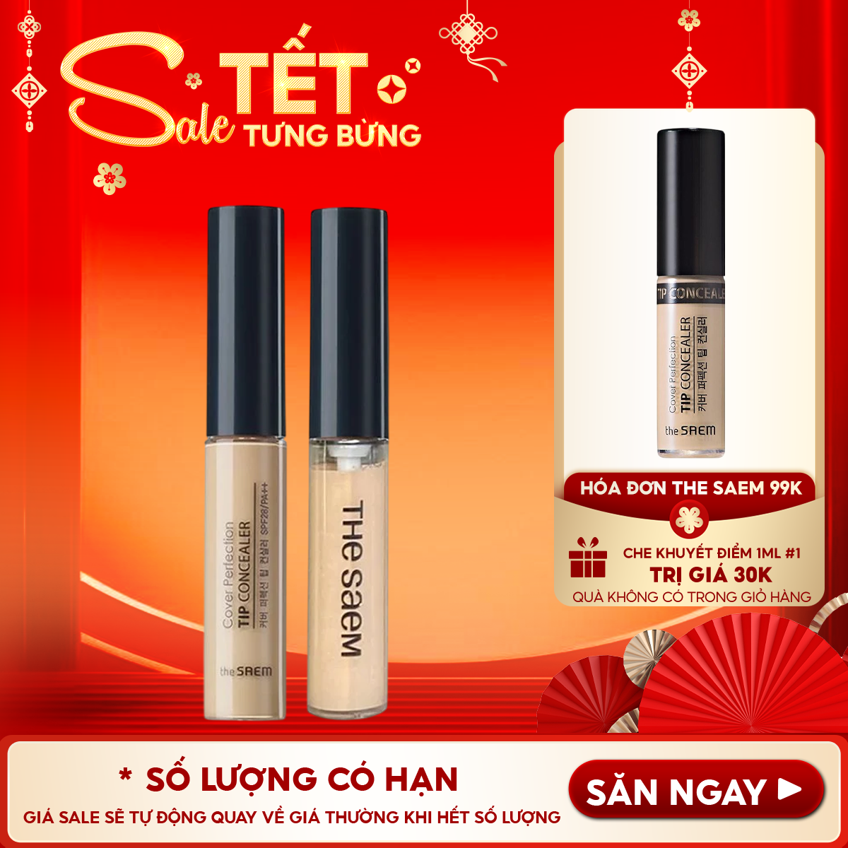 Kem Che Khuyết Điểm Có Chống Nắng Hàn Quốc The Saem Cover Perfection Tip Concealer SPF28/PA++