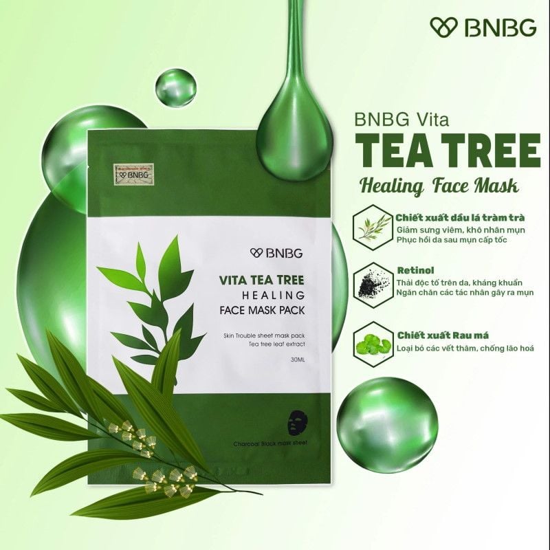 Mặt Nạ Miếng Thải Độc Da, Giảm Mụn Chiết Xuất Tràm Trà BNBG Vita Tea Tree Healing Face Mask Pack 30ml