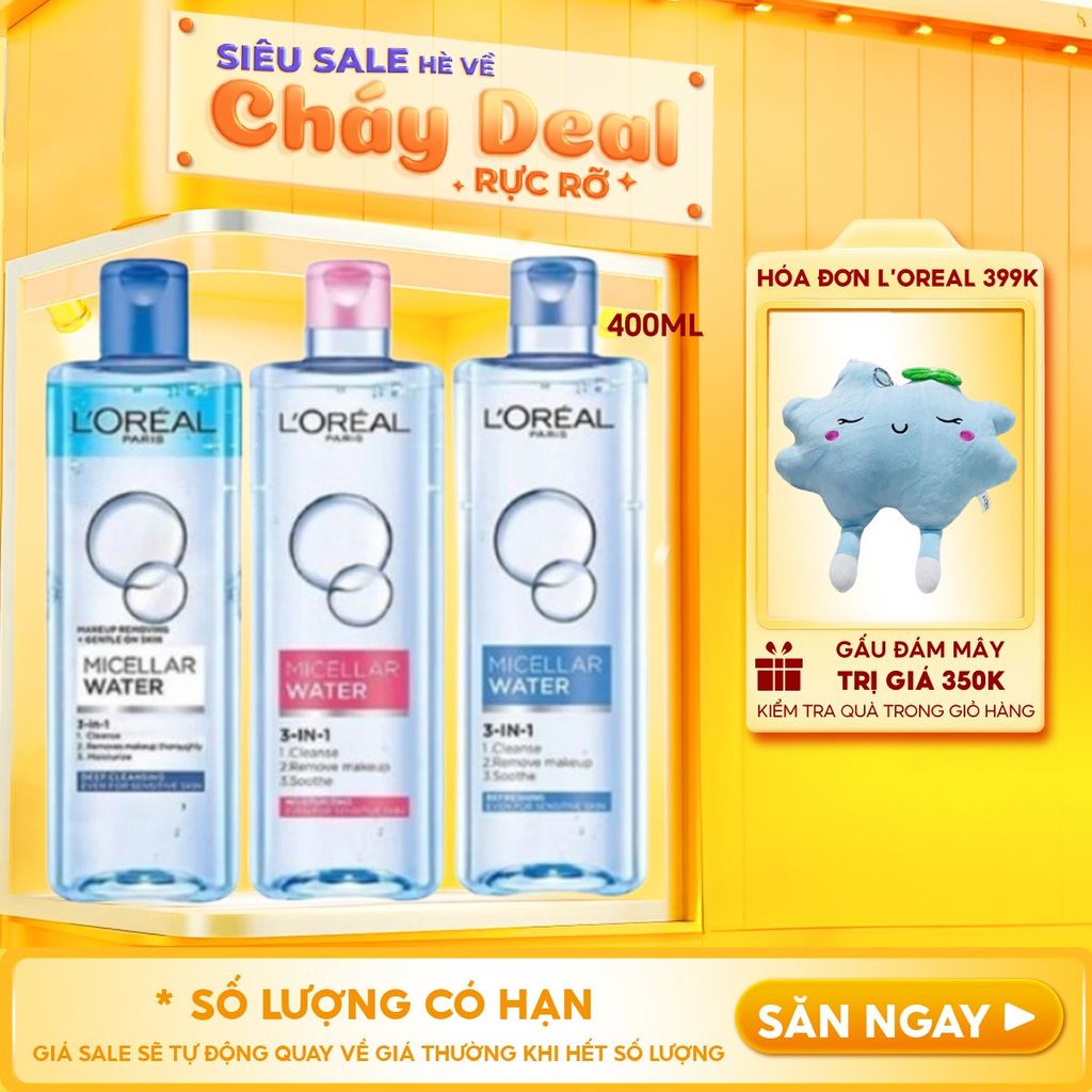 Nước Tẩy Trang L'Oreal Làm Sạch Tươi Mát, Dưỡng Ẩm Cho Da 3-in-1 Micellar Water