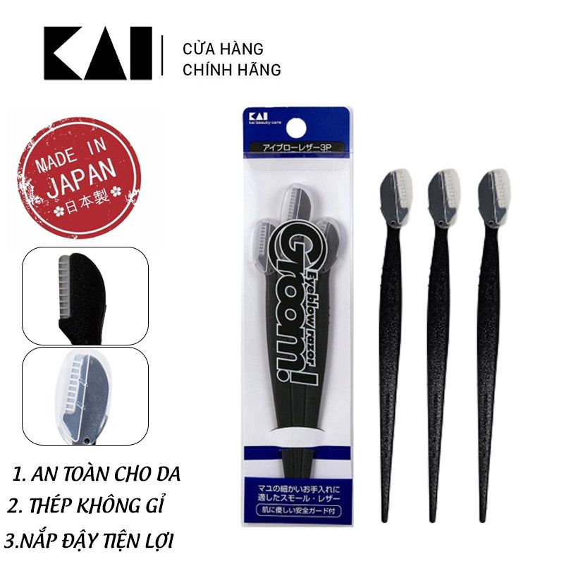 [Bộ 3 Dao] Dao Cạo Lông Mày Kai Groom Eyebrow Razor