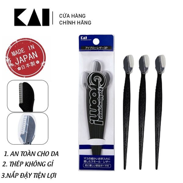  [Bộ 3 Dao] Dao Cạo Lông Mày Kai Groom Eyebrow Razor 