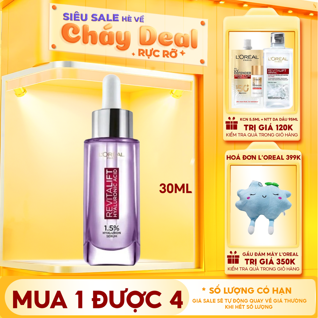 Serum L'Oreal Cấp Ẩm, Cải Thiện Nếp Nhăn Revitalift 1.5% Hyaluronic Acid Serum