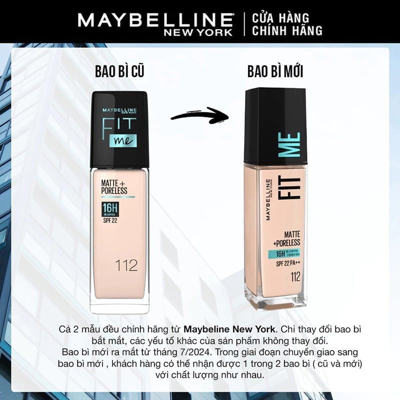 Kem Nền Maybelline Kiềm Dầu, Cho Lớp Nền Mịn Lì Tự Nhiên Fit Me Matte Poreless Foundation 30ml